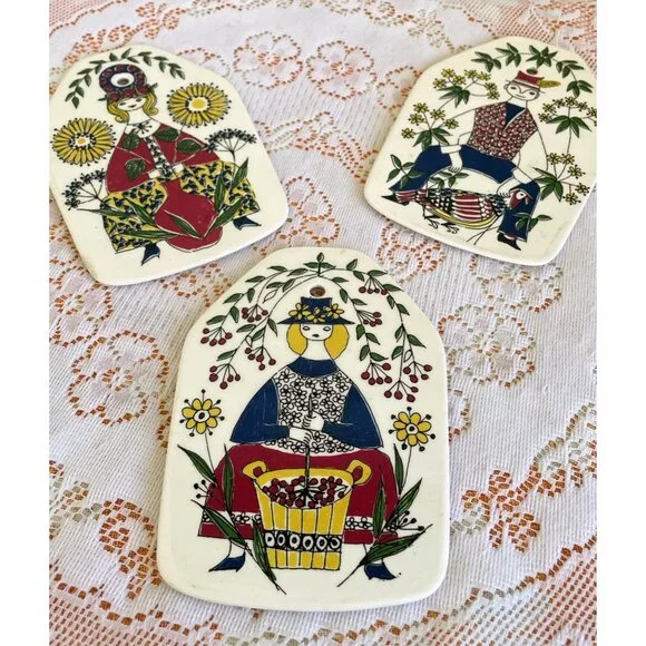 Vintage 1960s Set of 3 Wall Plates Turi Design Mons og Mille Figgjo FF Norway